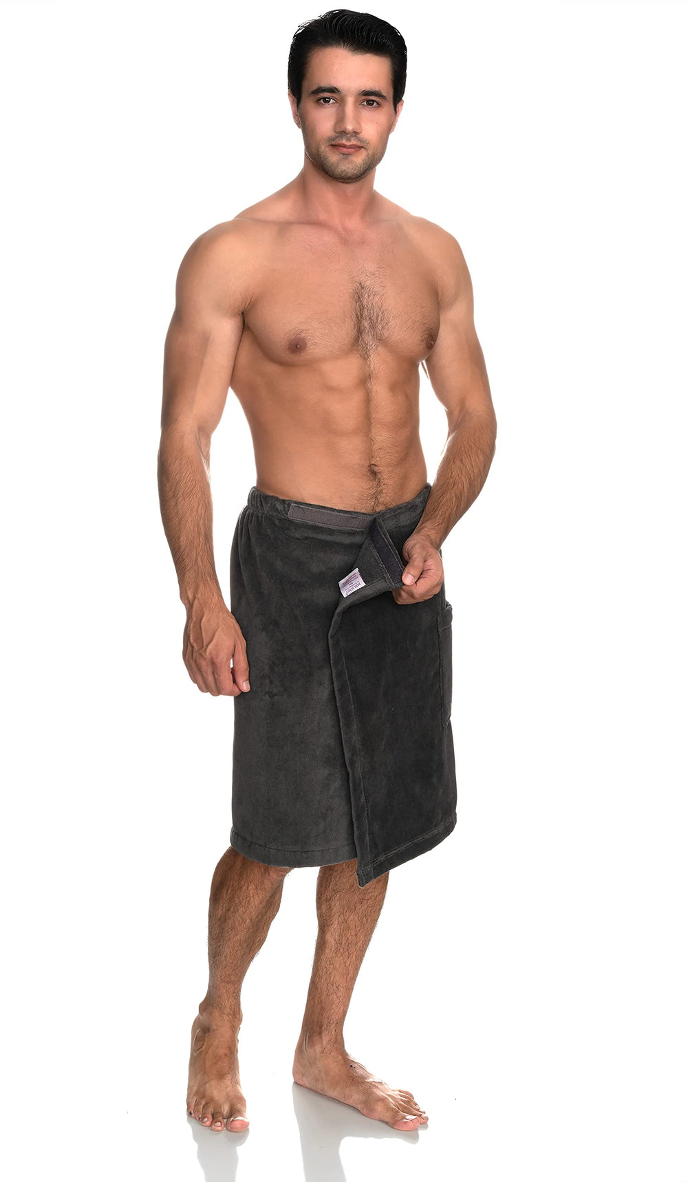 TowelSelections mens bath wrap double-stitched seam image communicates durable construction.