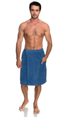TowelSelections mens cotton shower wrap Dutch Blue folded display for compact storage.