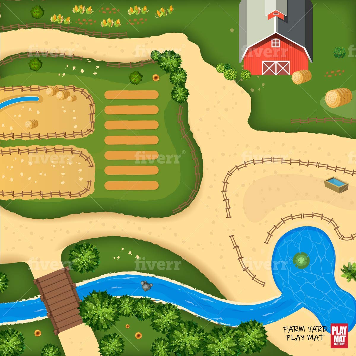 Toy Fish Factory Pig pen on mat illustrating realistic farm scenes for kids