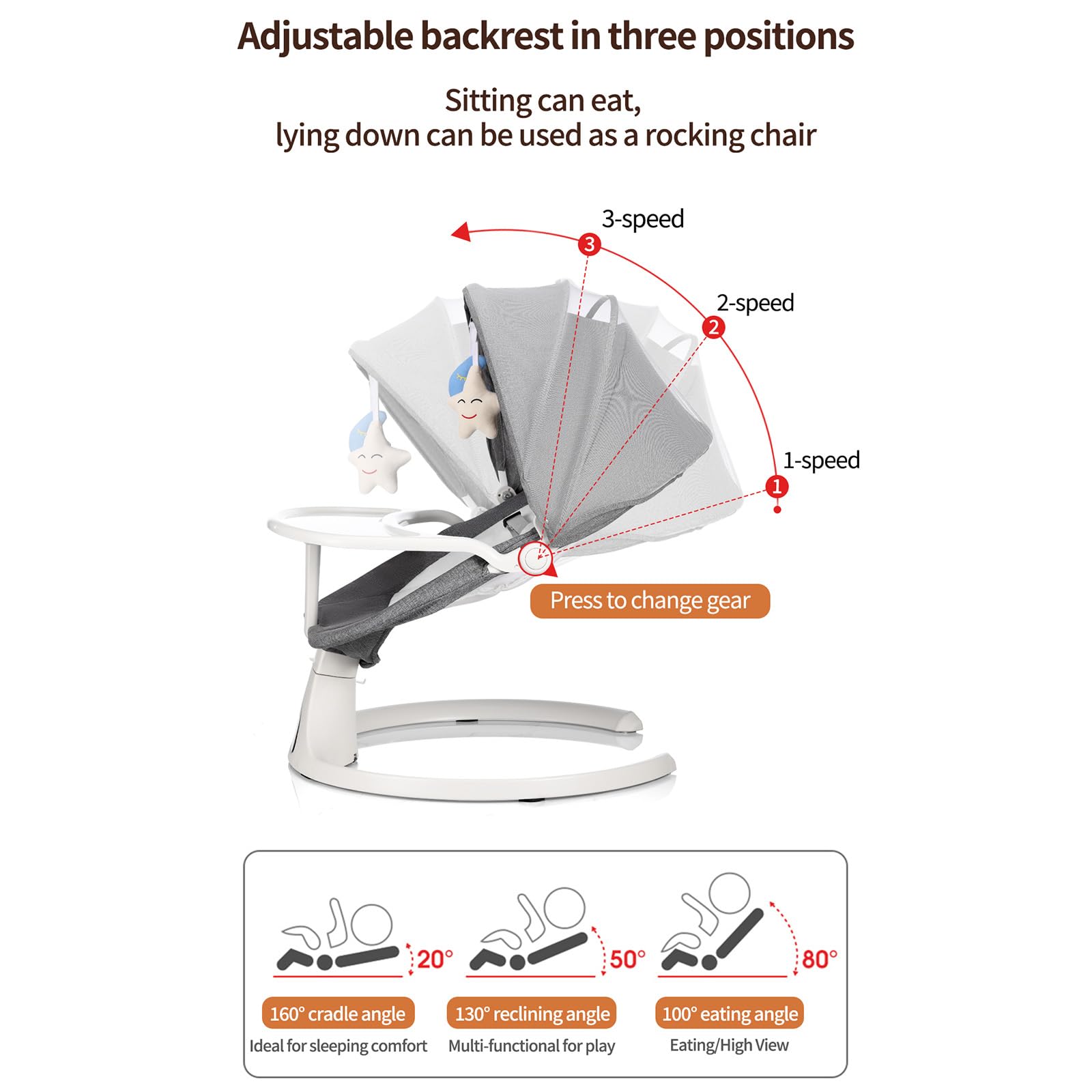 Toyanuo swing with 5-point harness for secure baby seating.