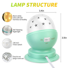 Toyunia Star Night Light delivers 3000K soft white illumination for cozy night ambience.