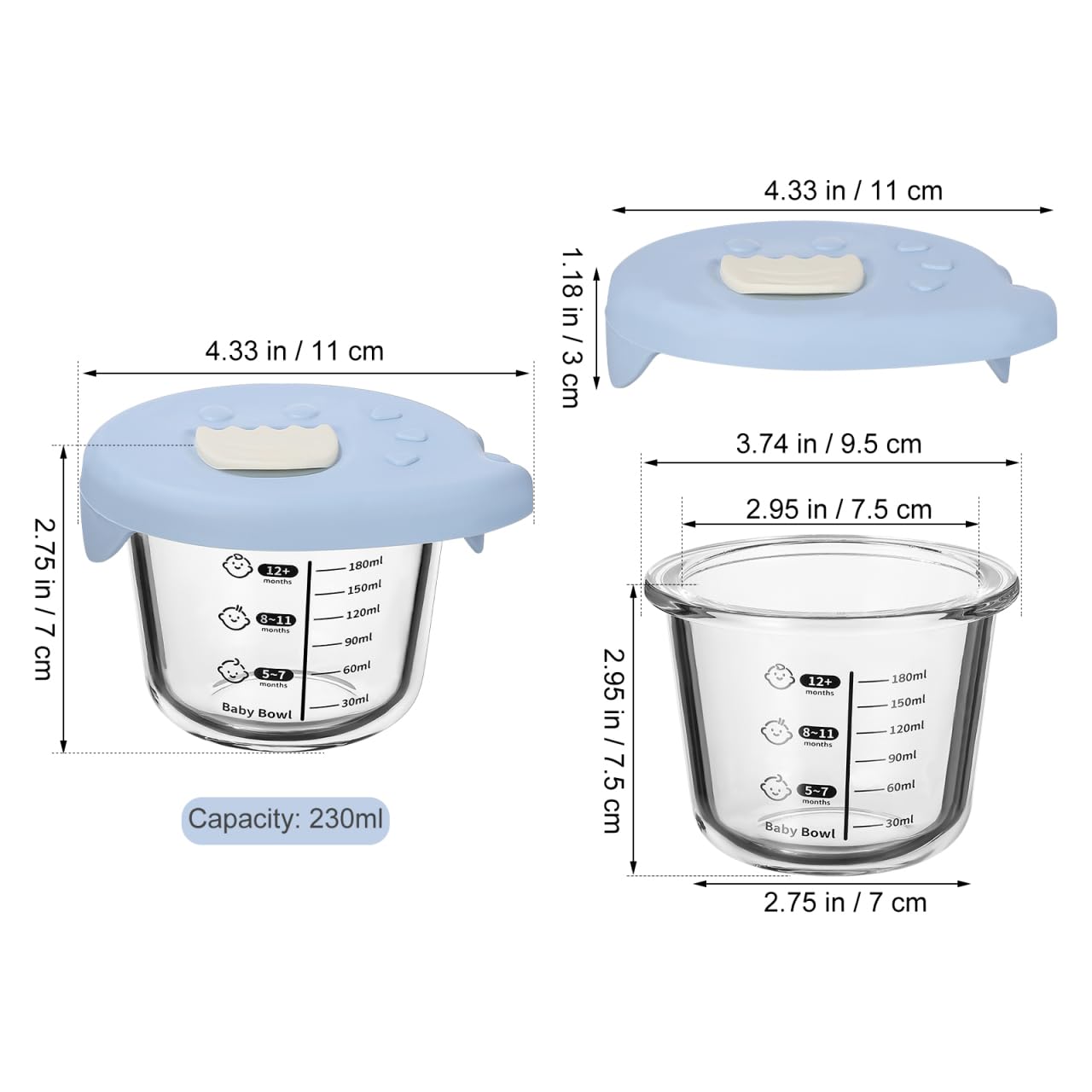 Toyvian glass food storage bowl pictured with clear lid for fresh baby meals.