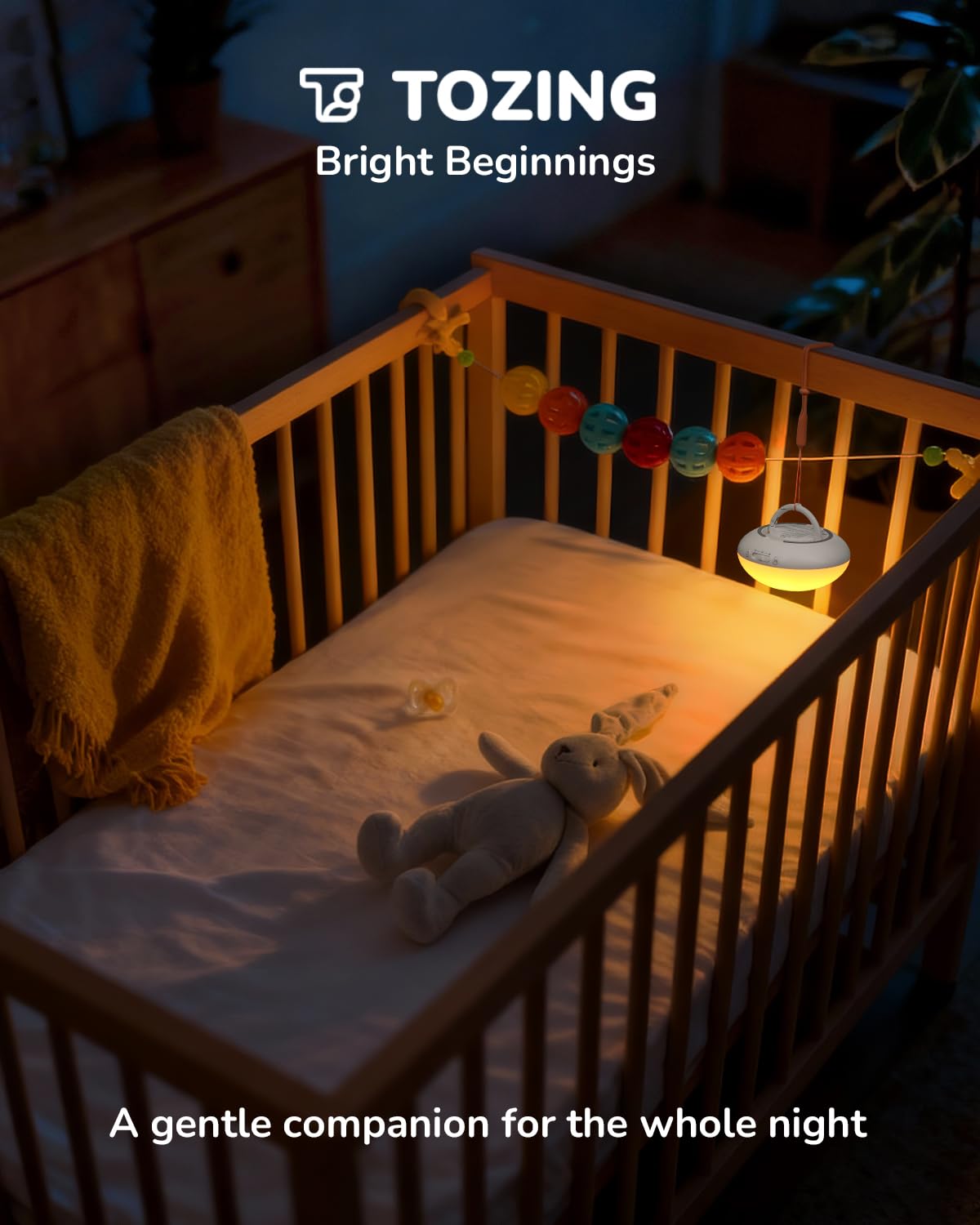 TOZING night light soft glow and dimming for calm nursery ambiance.