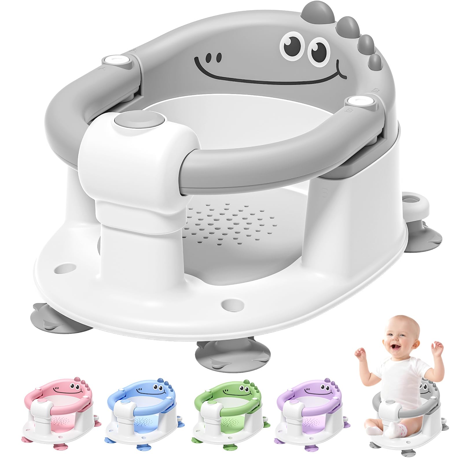TPN baby bath seat gray front view for comfy infant bathing and stability.