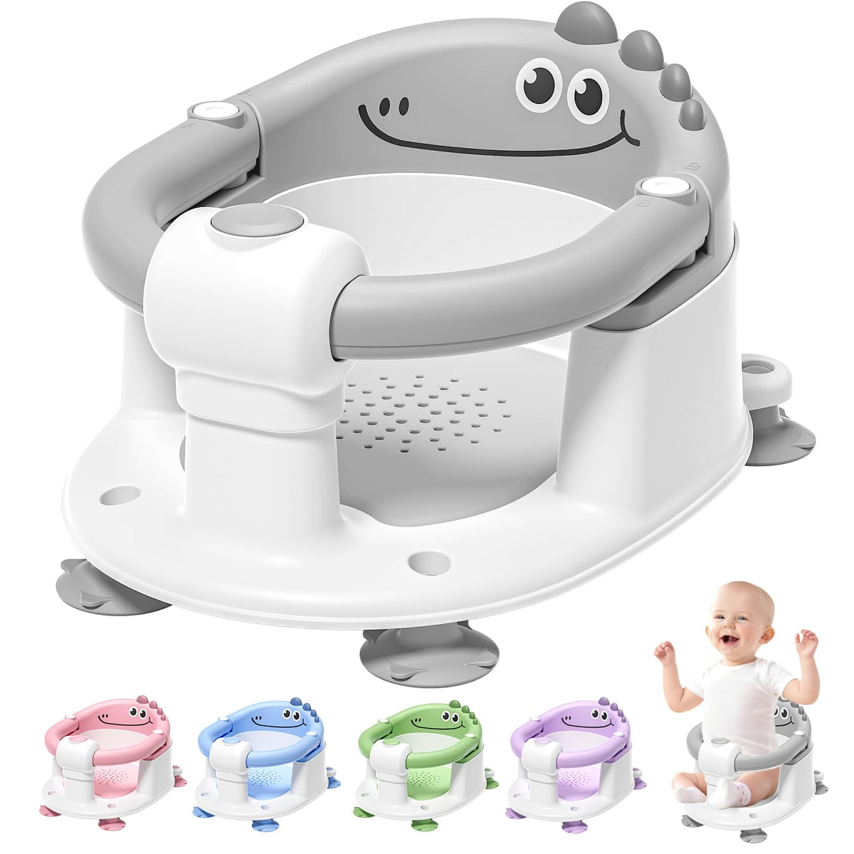 TPN baby bath seat gray front view for comfy infant bathing and stability.
