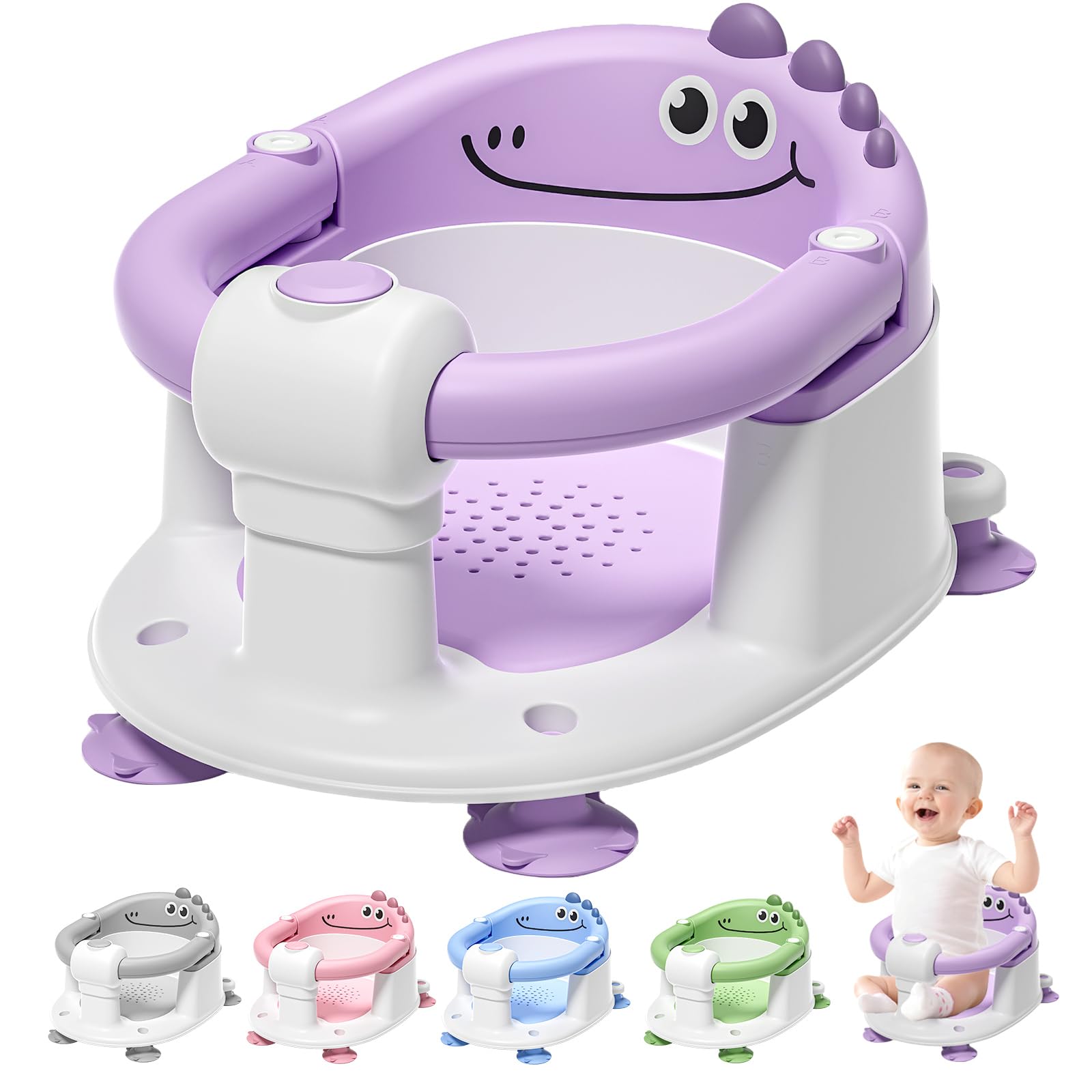 TPN baby bath seat lavender front view highlights stable design for safe bathing
