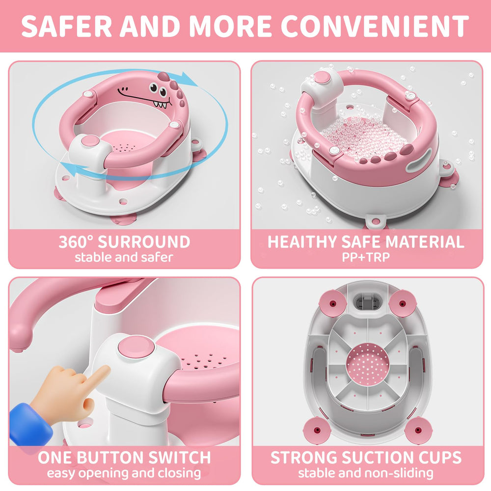 TPN baby bath seat with strong suction cups keeps seat firmly fixed on tub surface.