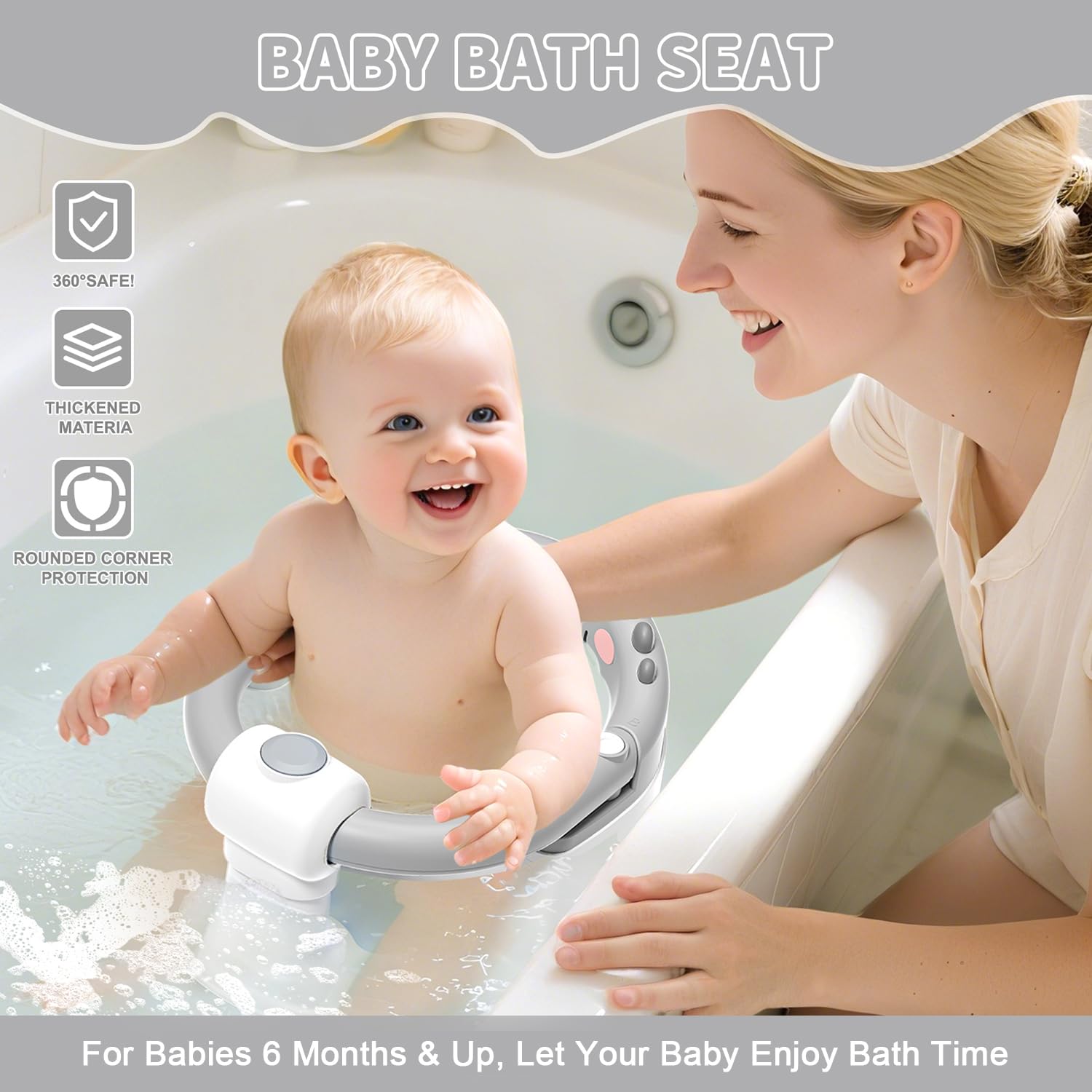 TPN bath seat emoji stickers closeup for playful customization on bath time.