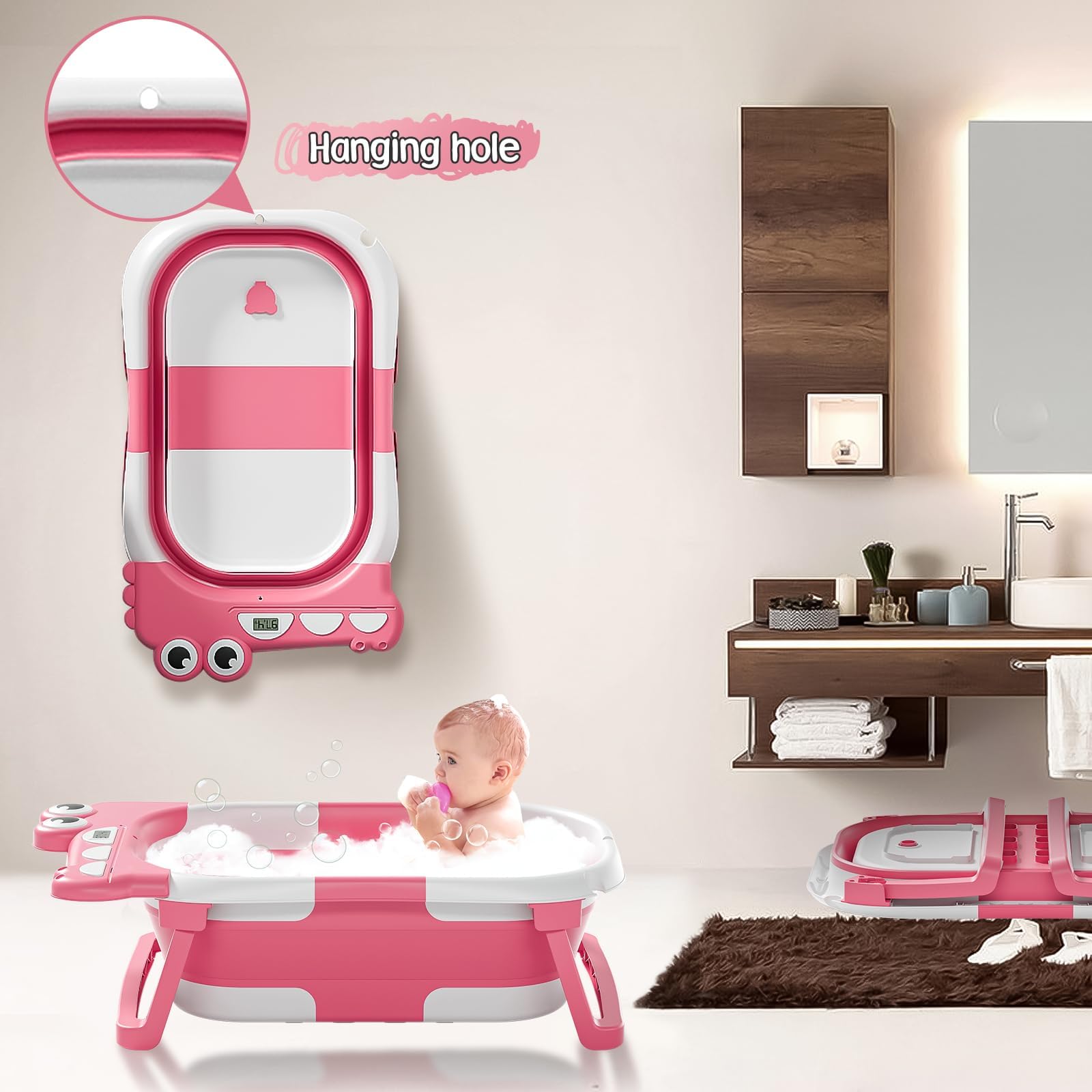 TPN collapsible baby bathtub cushion with safety belts keeps baby secure
