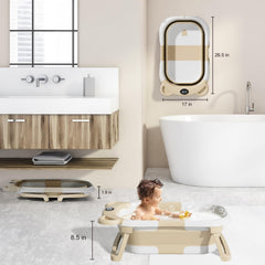 TPN collapsible baby bathtub with easy-pull drain plug for quick cleanup.