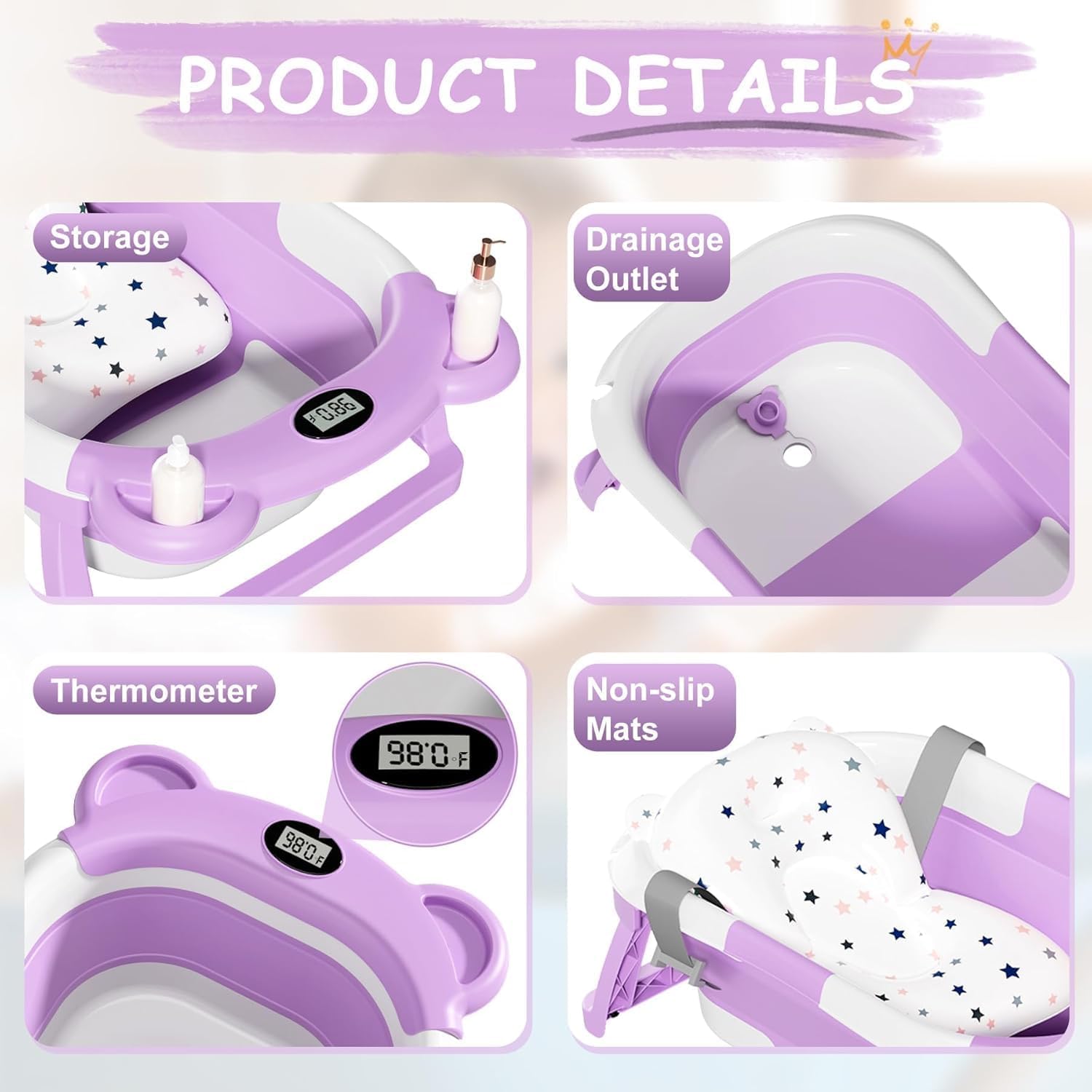 TPN Collapsible Baby Bathtub off-floor drain plug facilitates quick draining