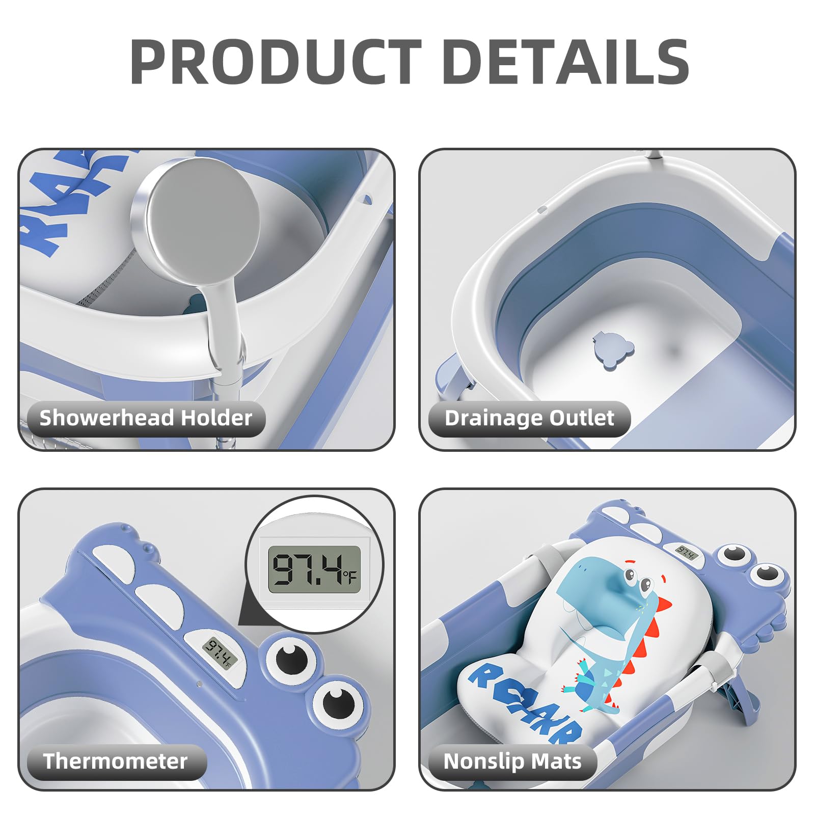 TPN collapsible baby bathtub easy-drain plug enables quick, mess-free water release.