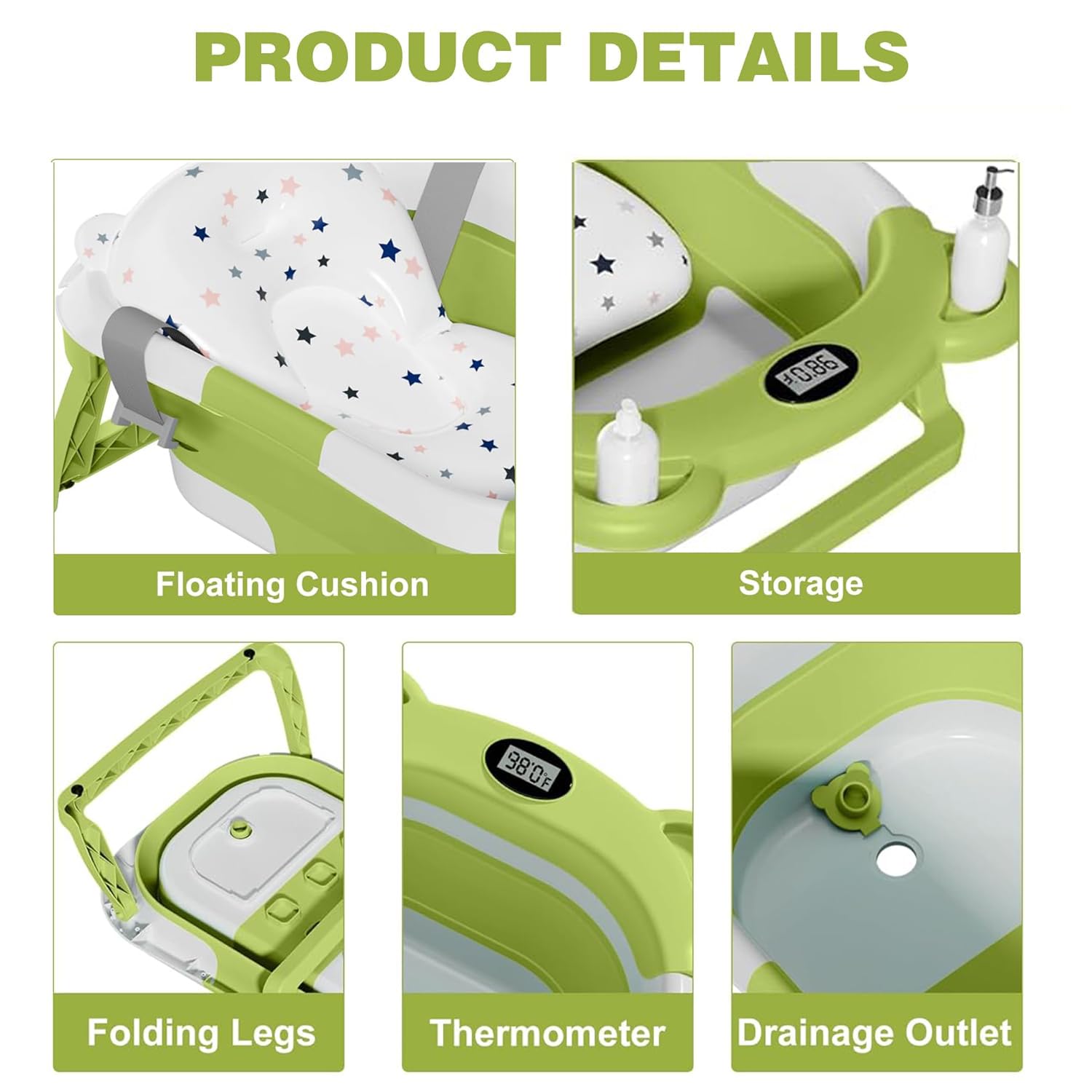TPN collapsible baby bathtub easy-drain plug enables quick water removal.