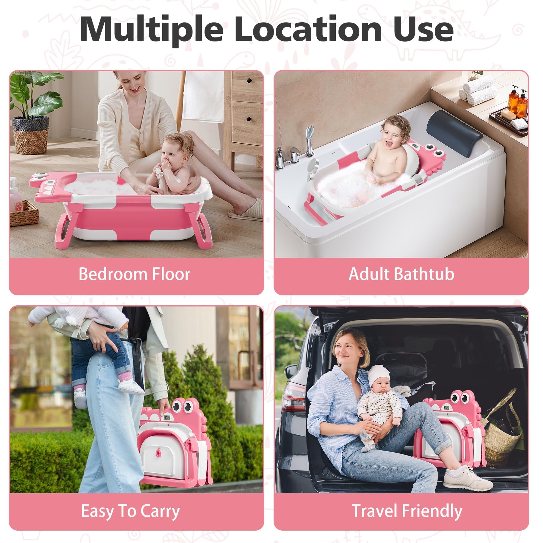 TPN collapsible baby bathtub folded for compact storage and easy hanging