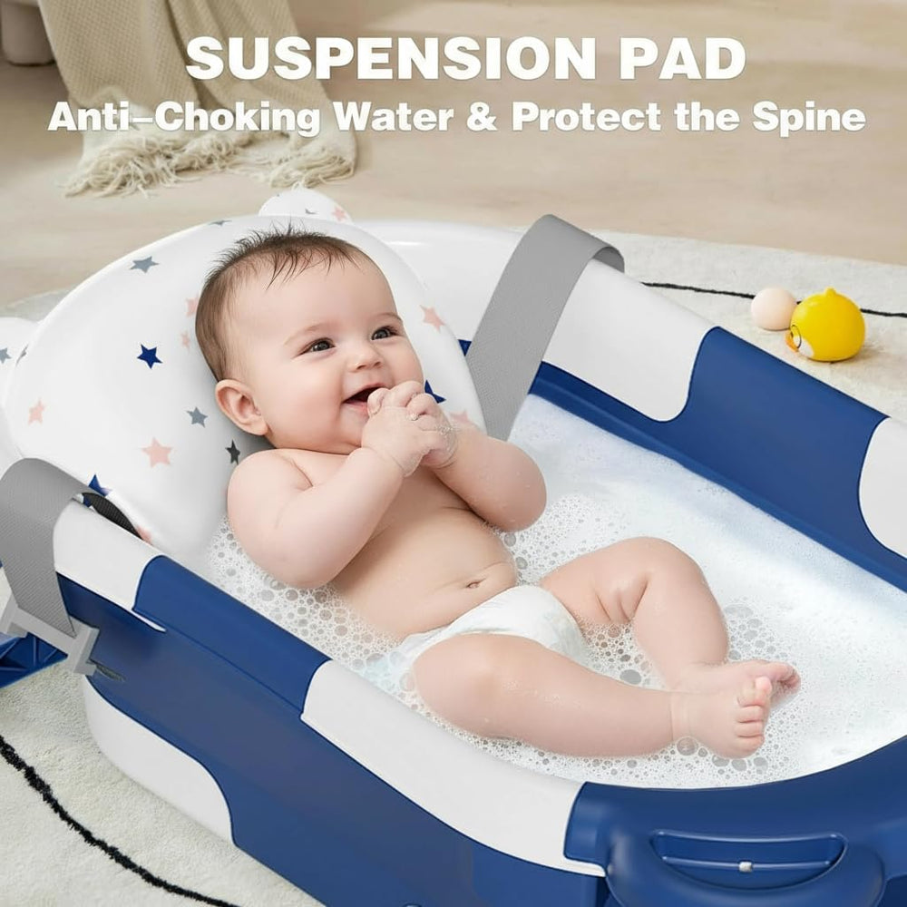 TPN Collapsible Baby Bathtub in navy color, ideal for small spaces.