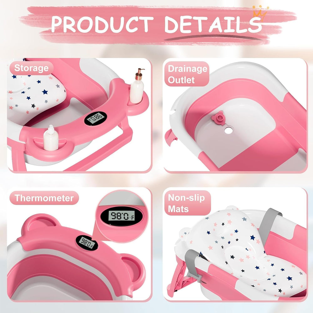 TPN Collapsible Baby Bathtub safety belts keep baby secure during bath.