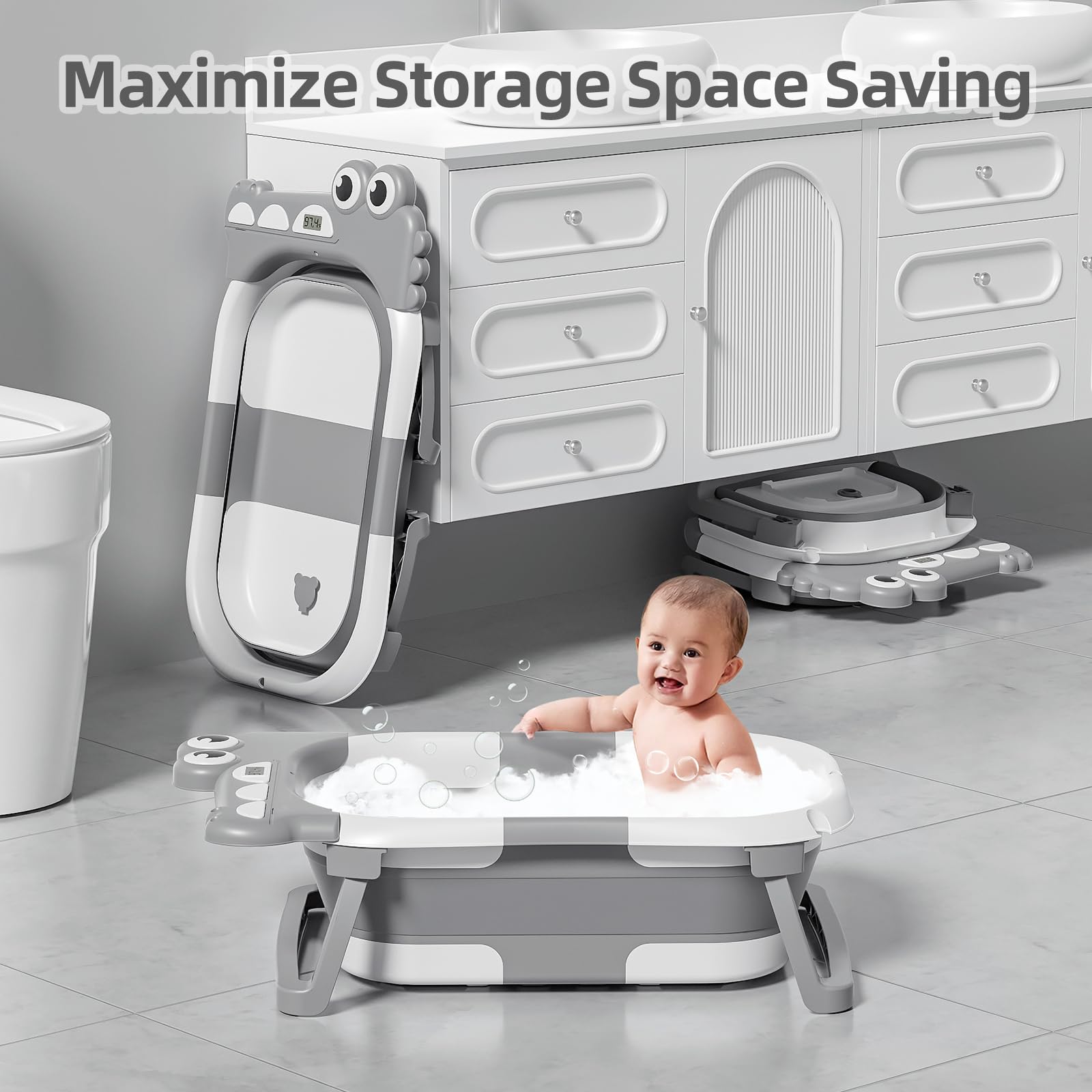 TPN collapsible baby bathtub soft cushion supports baby's delicate spine during baths