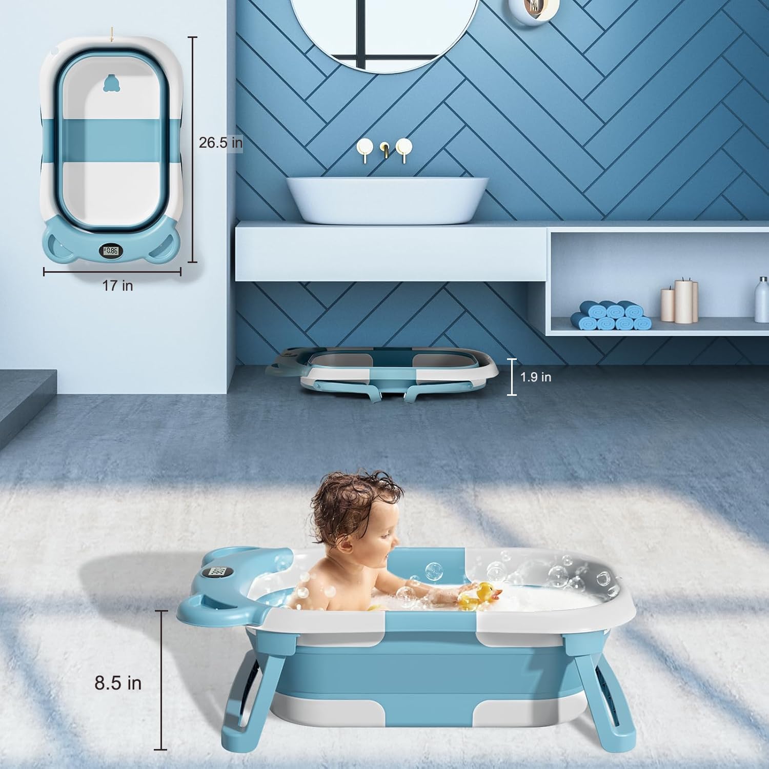 TPN temperature monitor displays bath water temperature for safe comfort.
