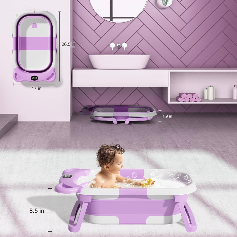TPN Collapsible Baby Bathtub thermometer display shows real-time water temperature