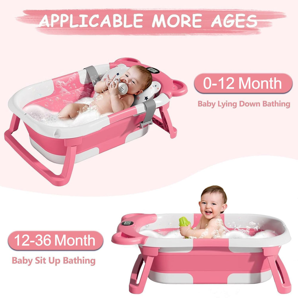 TPN Collapsible Baby Bathtub thermometer display helps monitor bath temp.