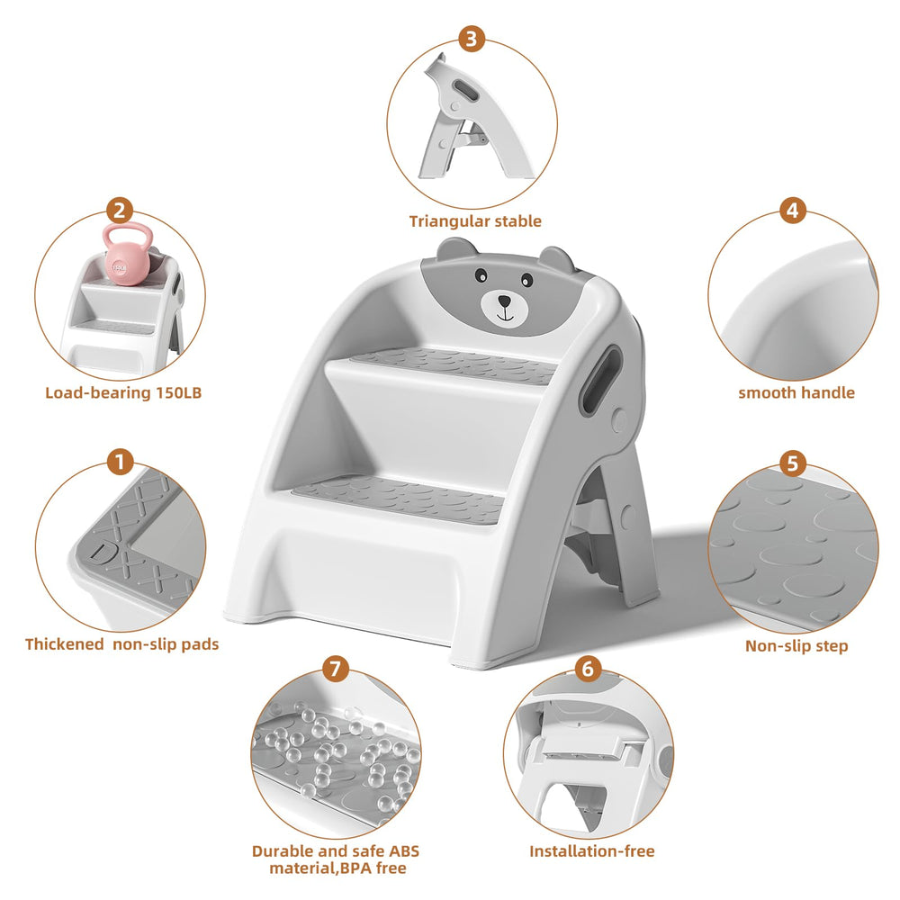 TPN Toddler Step Stool gray at sink promotes handwashing routines