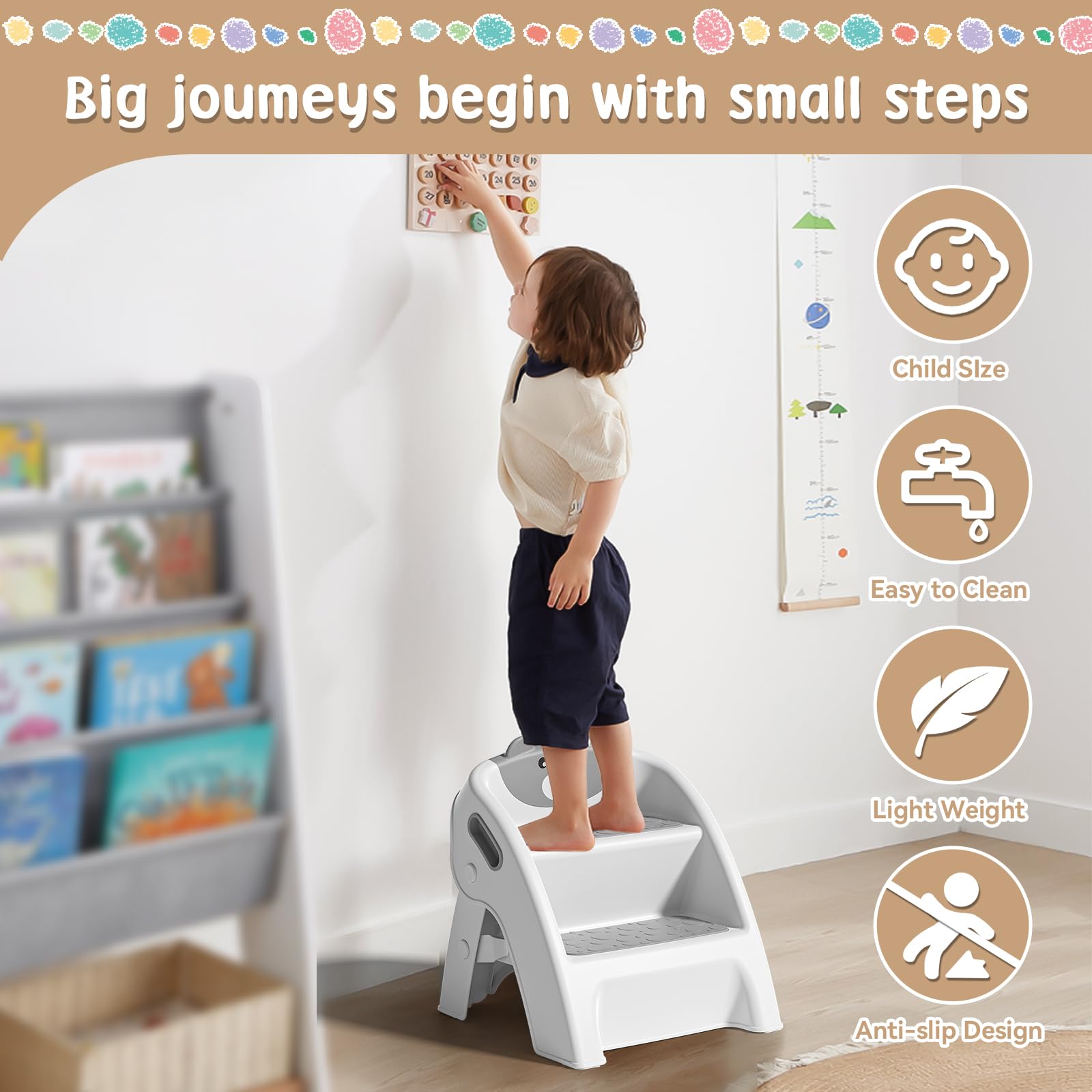 TPN Toddler Step Stool gray in kitchen helping with simple tasks
