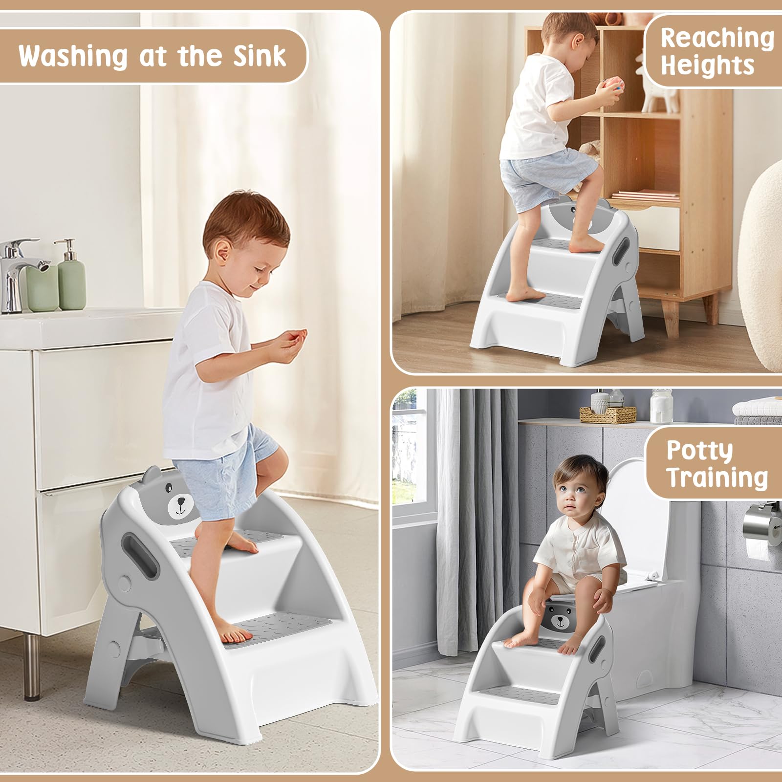TPN Toddler Step Stool gray during potty training with wide steps