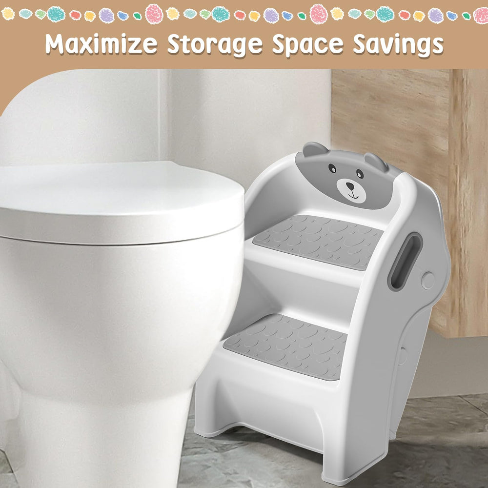 TPN Toddler Step Stool gray stored away to save space in small rooms