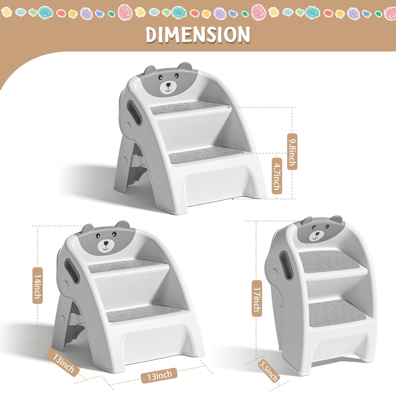 TPN Toddler Step Stool gray tool-free 10-second assembly for quick setup
