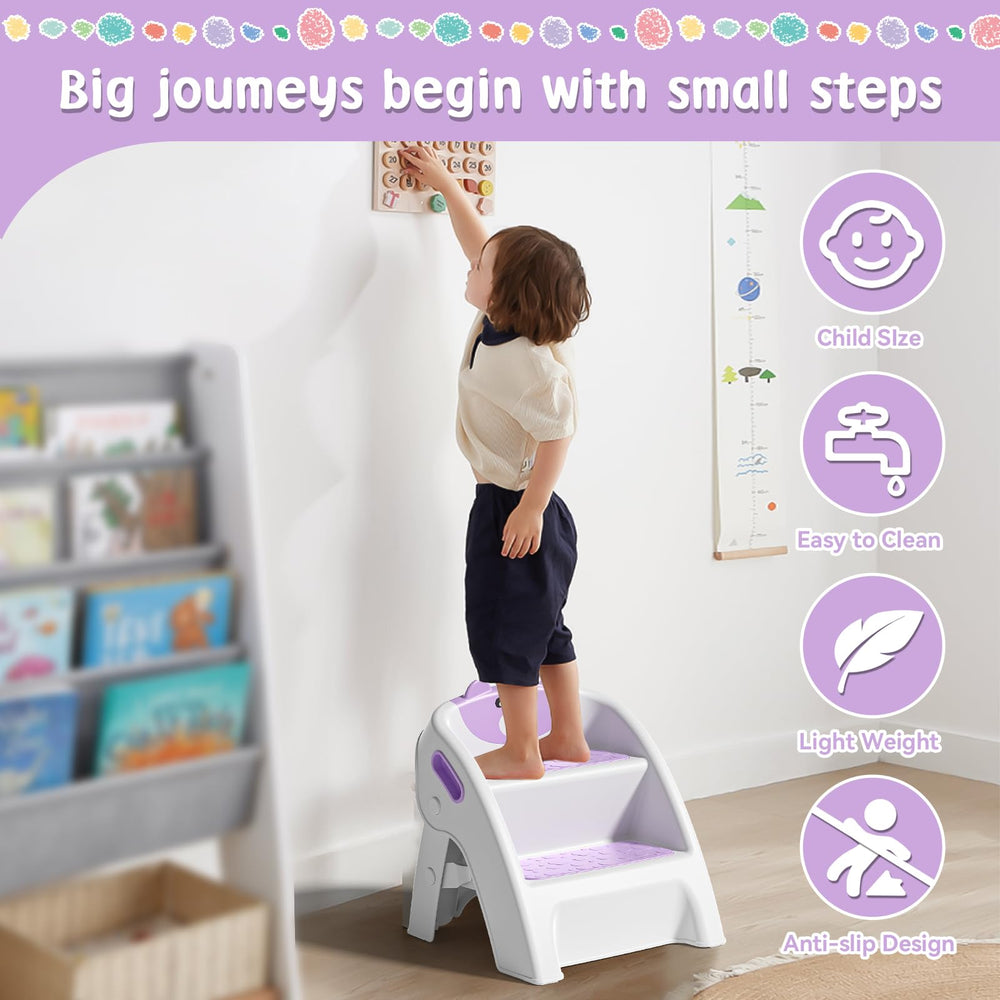 TPN bathroom-use stool keeps kids elevated for hand washing and teeth brushing.