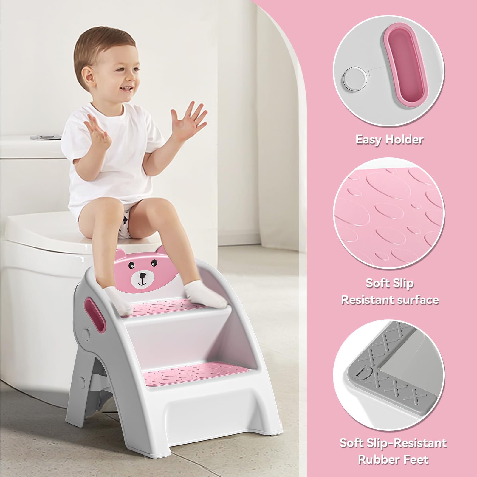 TPN Toddler Step Stool pink assembled in seconds, showing tool-free setup
