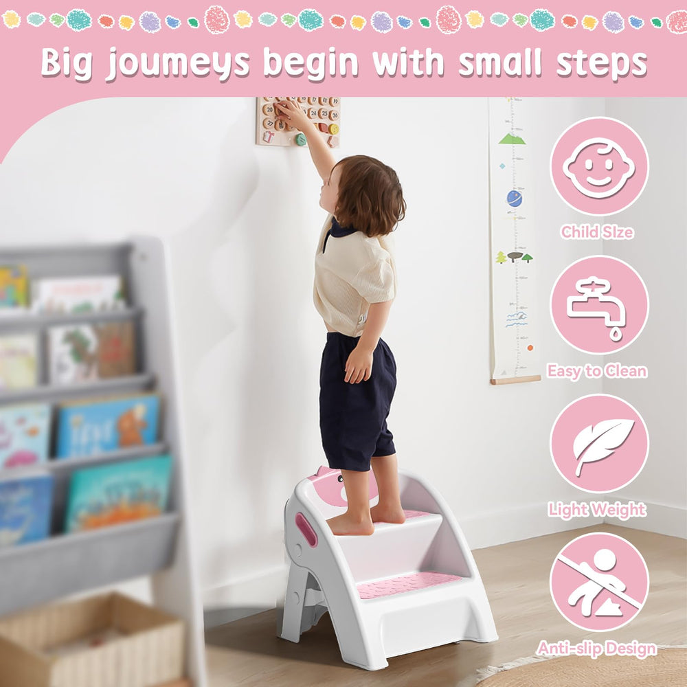 TPN pink stool's light weight allows easy repositioning by little hands