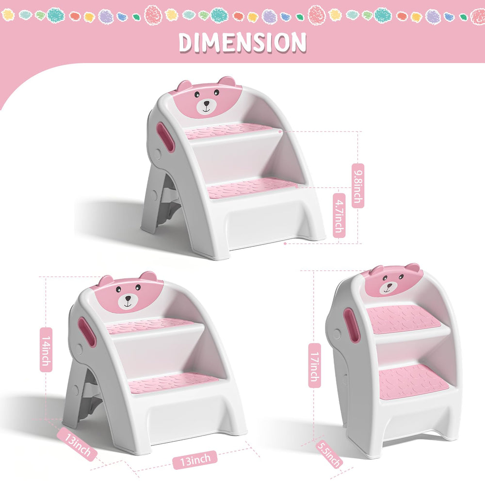 TPN pink folding stool stores compactly after use in small bathrooms