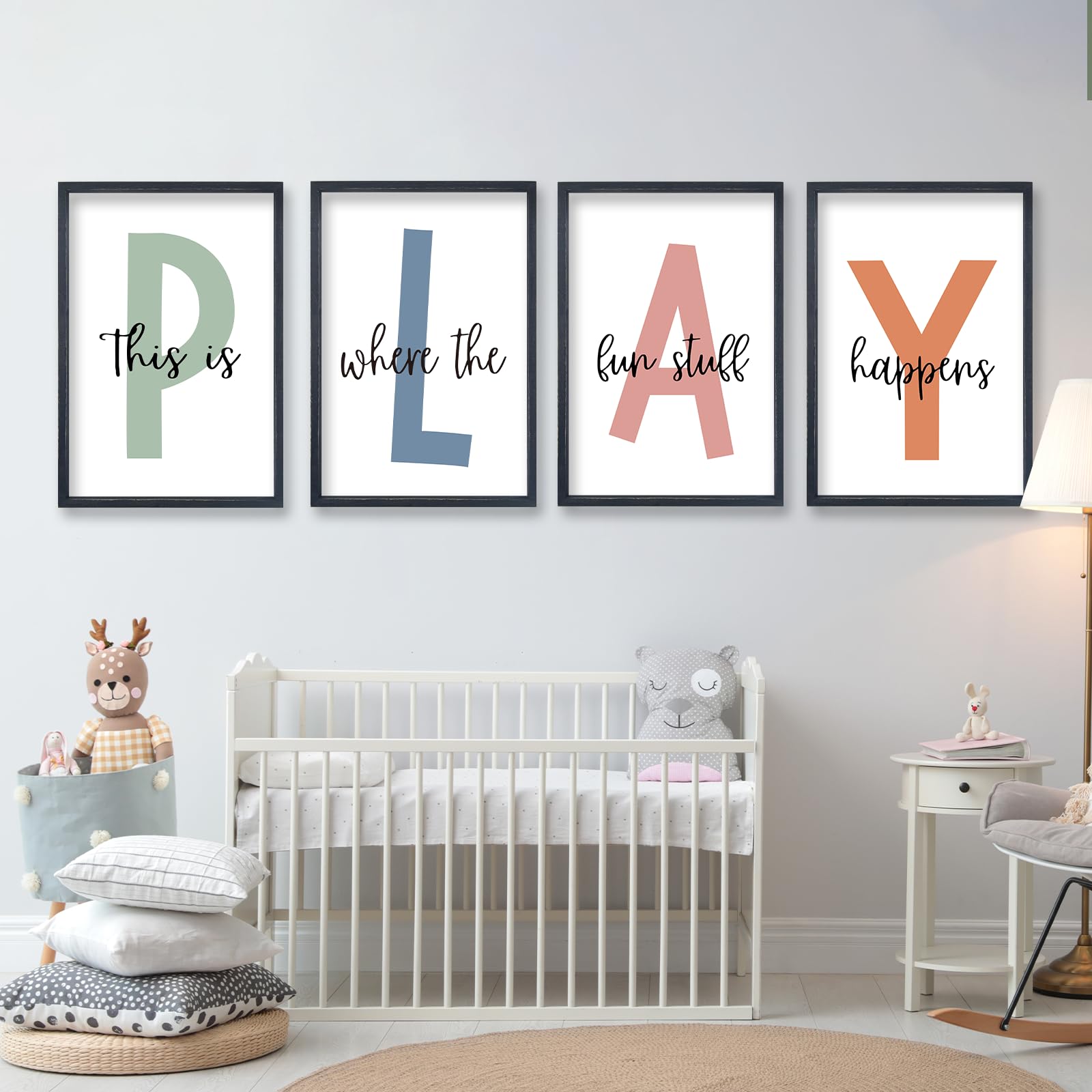 TQianJiang Kids bedroom decor colorful wall art in a sturdy wood frame.