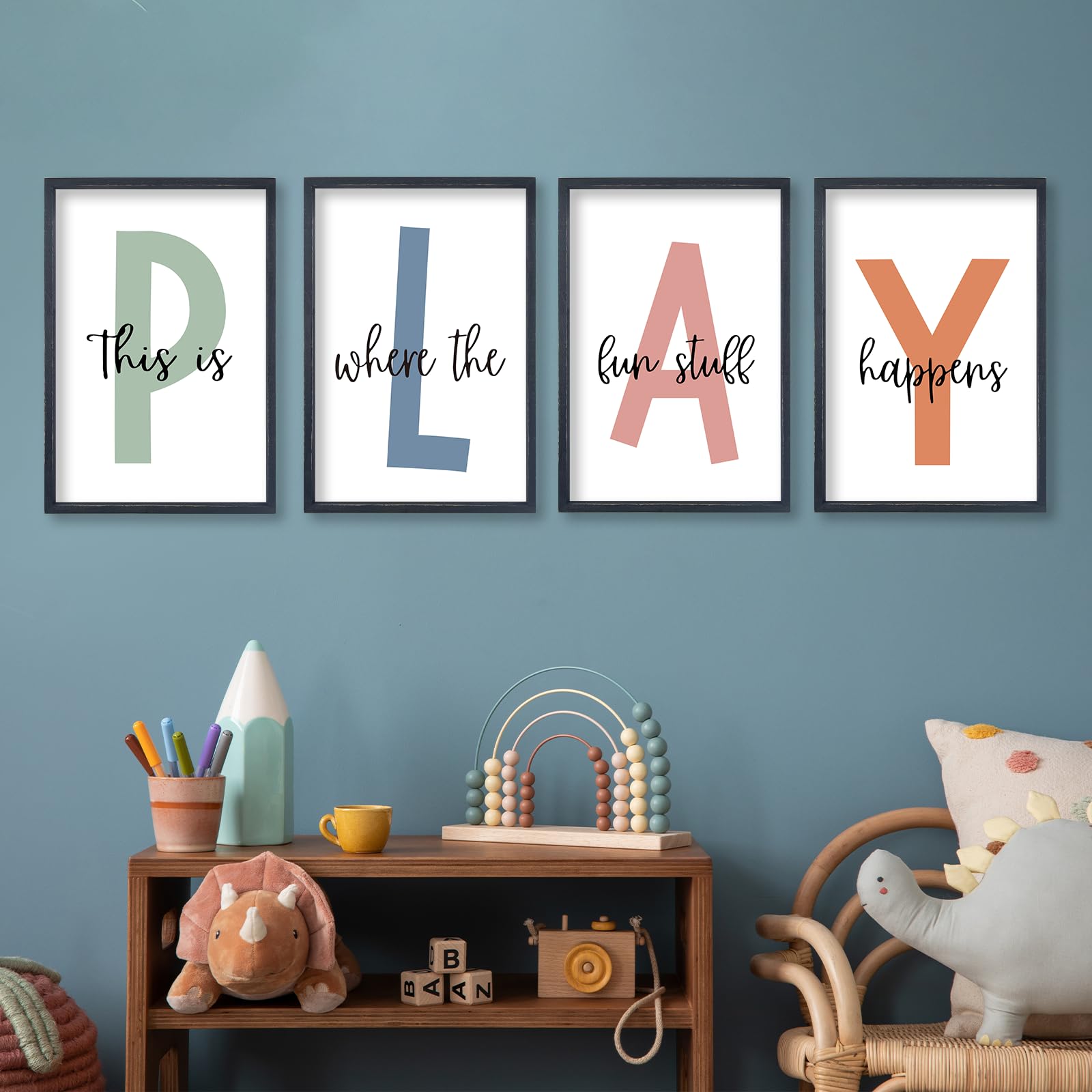 TQianJiang Modern kids room wall decor with 11x16 prints adds room personality.