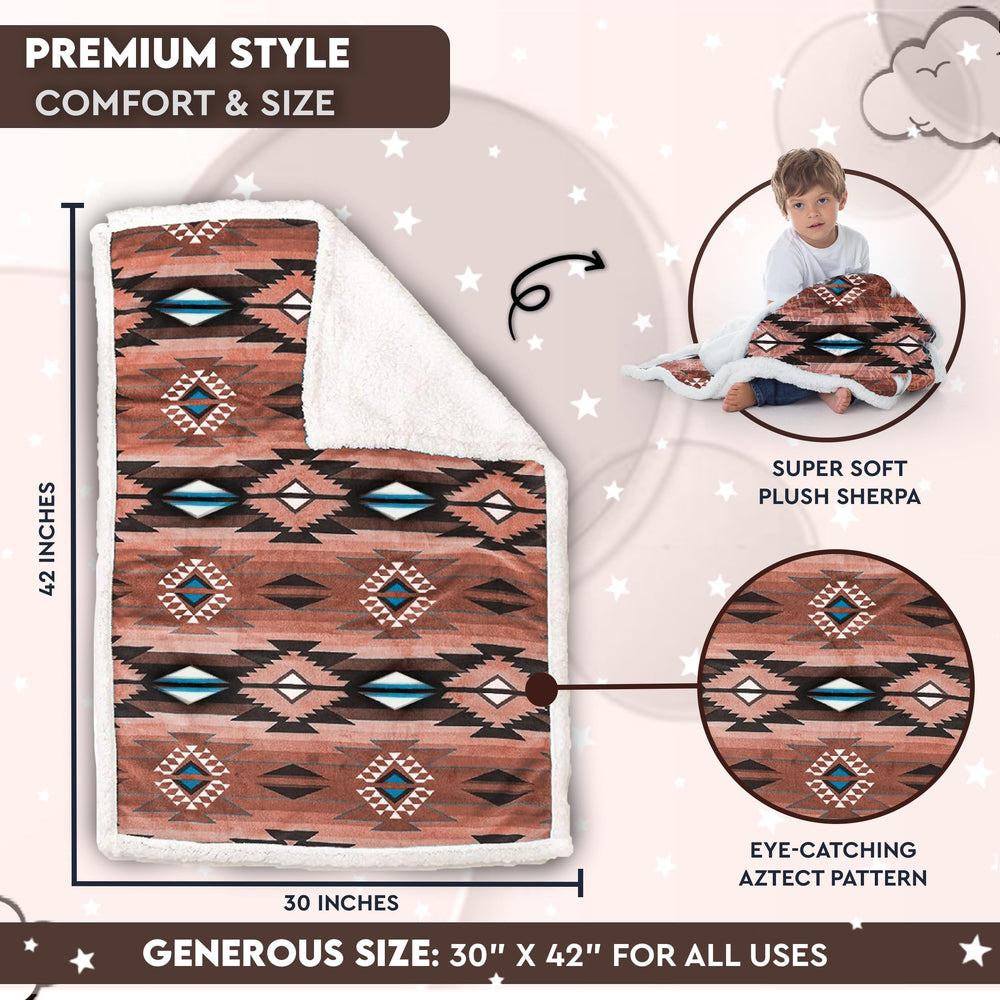 TrailCrest aztec pattern sherpa throw close-up showing soft texture and print