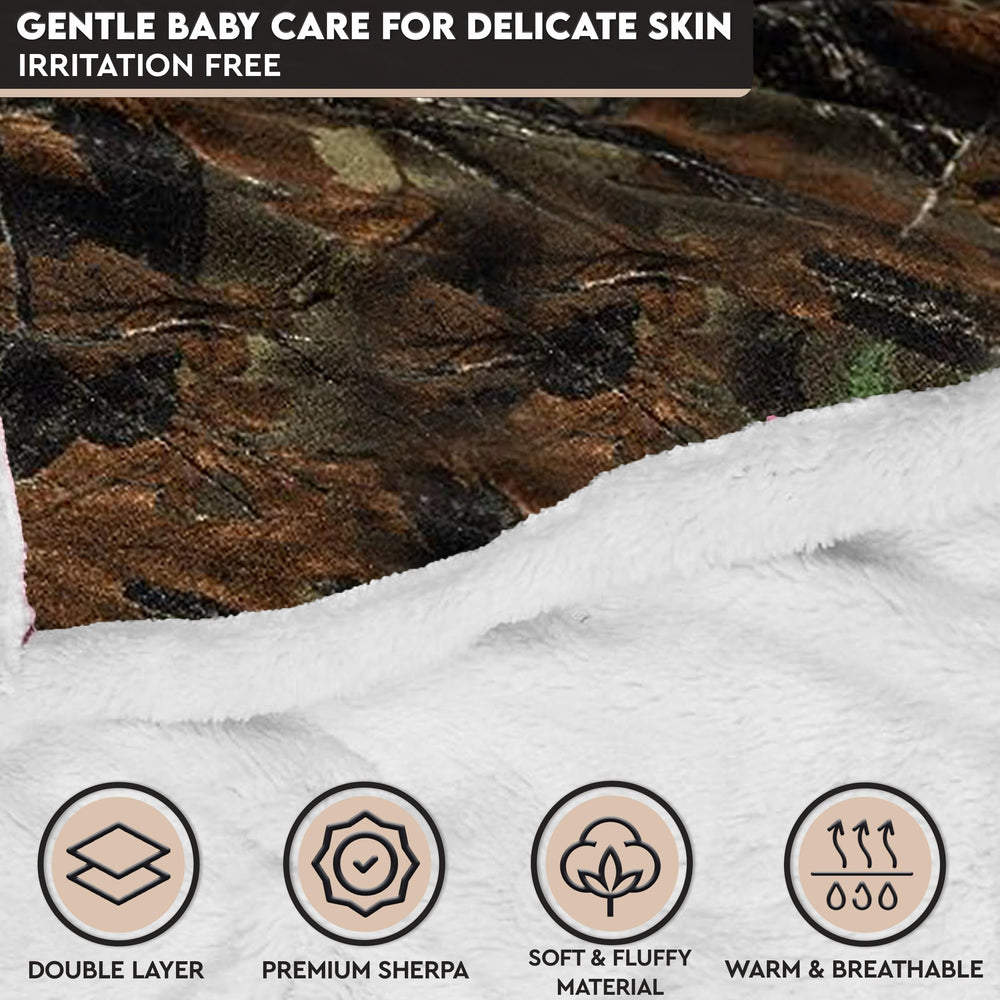 TrailCrest baby camo blanket back sherpa detail provides extra softness