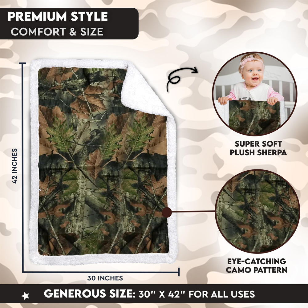 TrailCrest baby camo blanket coral fleece texture for gentle, breathable warmth