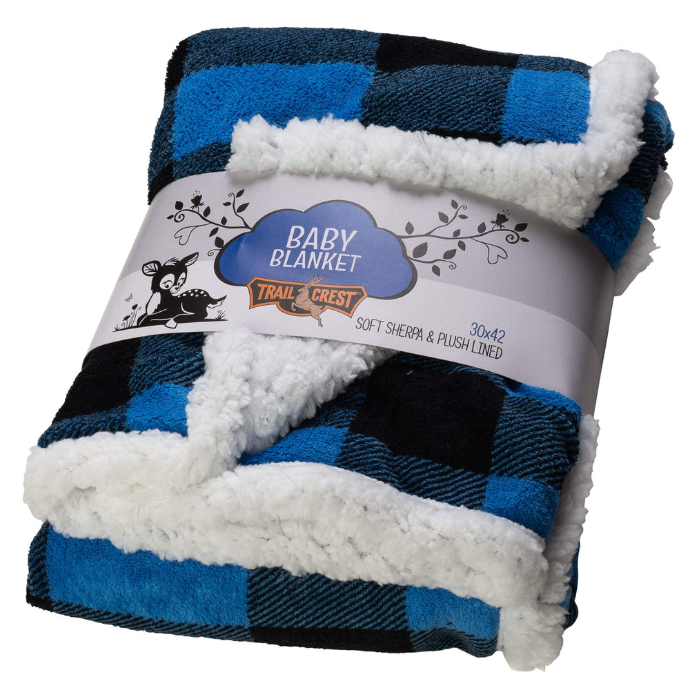 TrailCrest Ultra Soft Sherpa Fleece Plaid Baby Blanket front view shows plush warmth