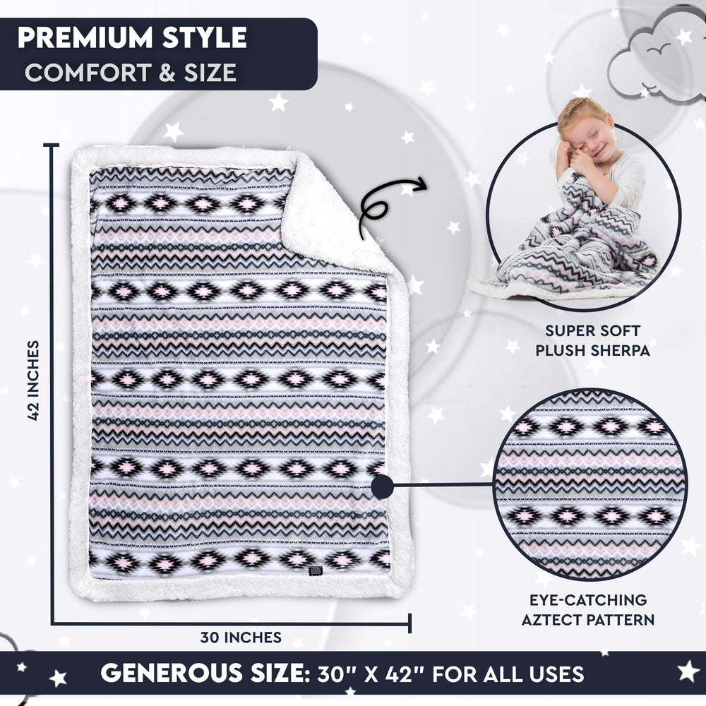TrailCrest Ultra Soft Sherpa Throw with Aztec print on display for versatile style