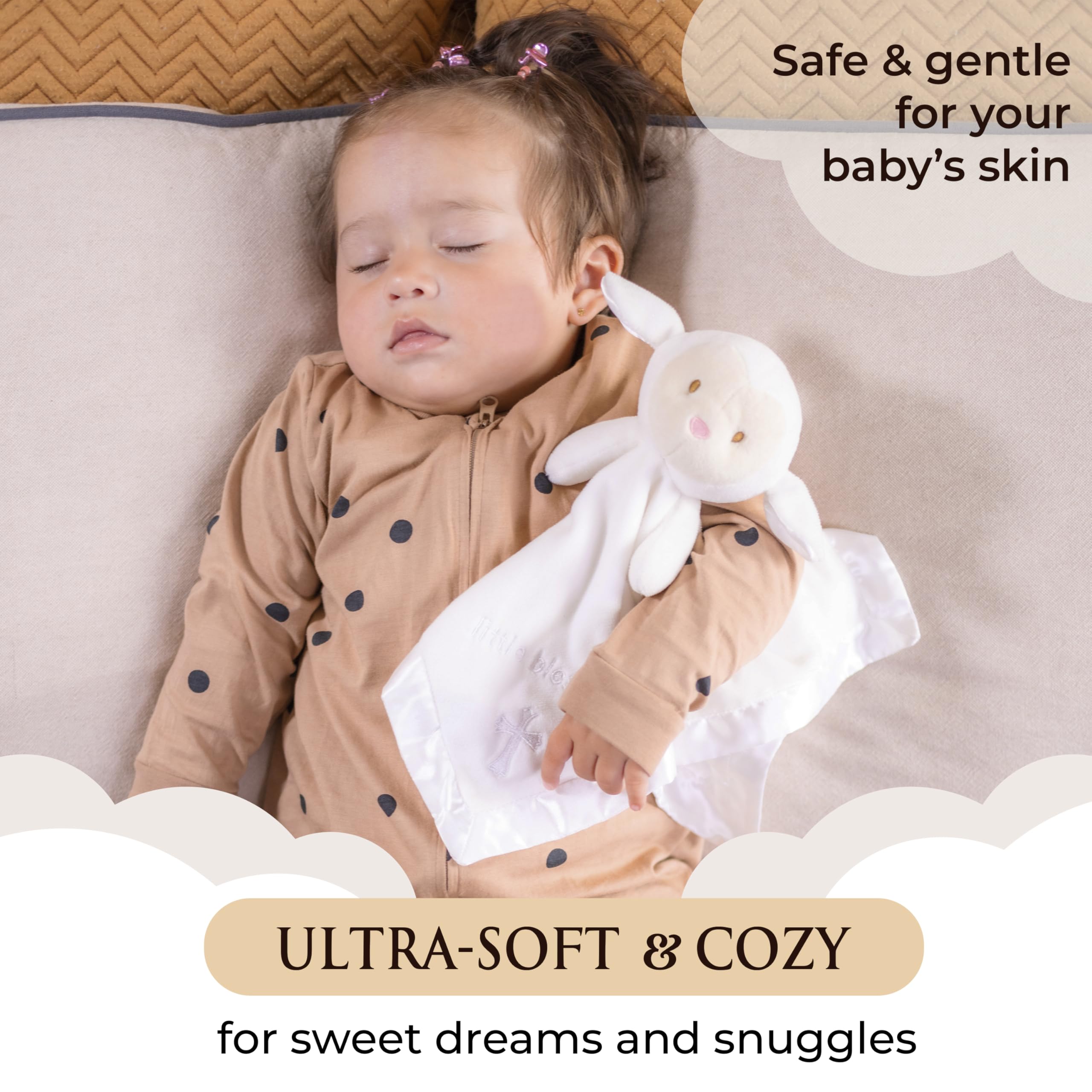 TRANQUIL KIDDO cross-embroidered detail on lamb lovey for gentle reassurance