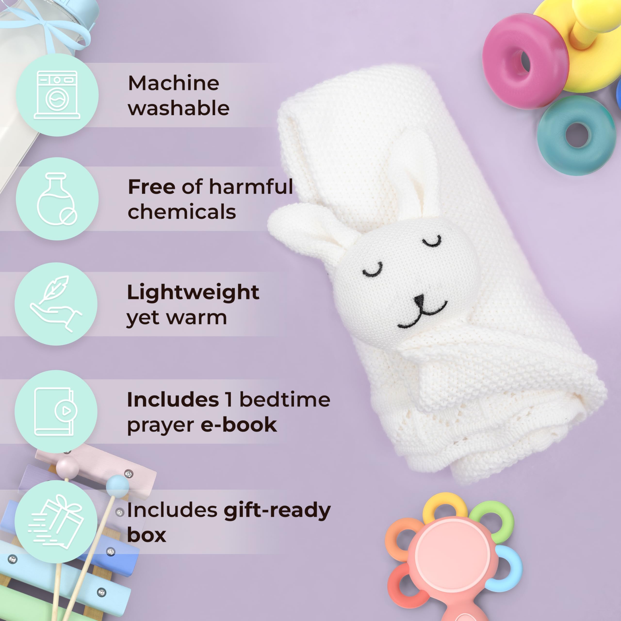 TRANQUIL KIDDO gender-neutral blanket shown as stroller cover.