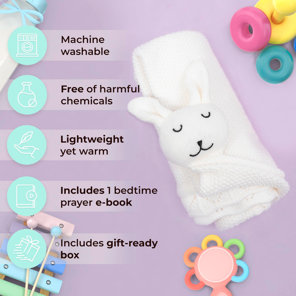 TRANQUIL KIDDO gender-neutral blanket shown as stroller cover.