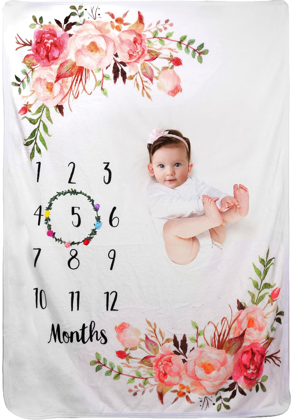 TRASUN baby milestone blanket floral wreath detail for adorable monthly photos