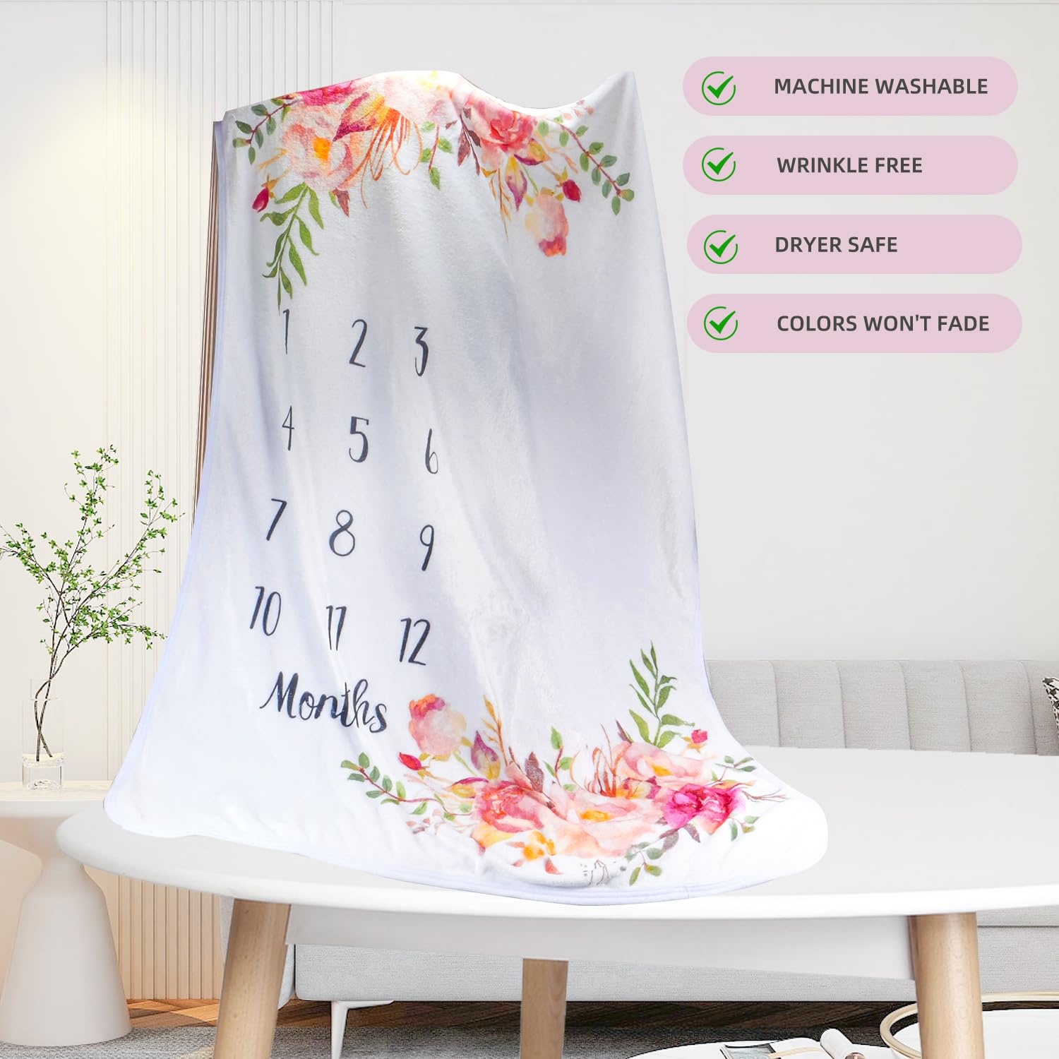 TRASUN baby milestone blanket floral backdrop supports girl or boy photography sessions