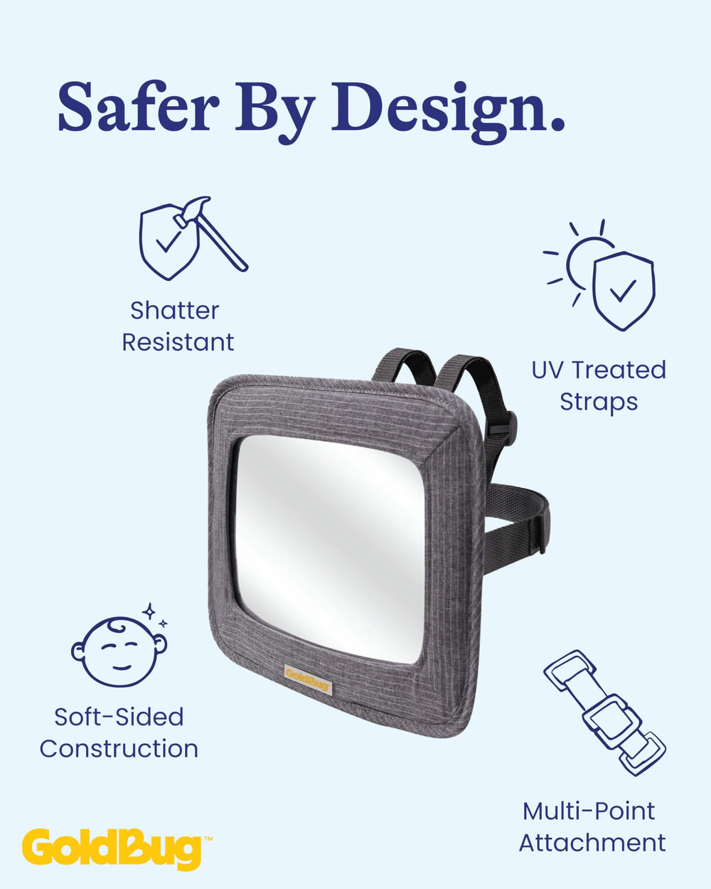 Travel Bug GoldBug mirror forward-facing view helps keep an eye on your toddler