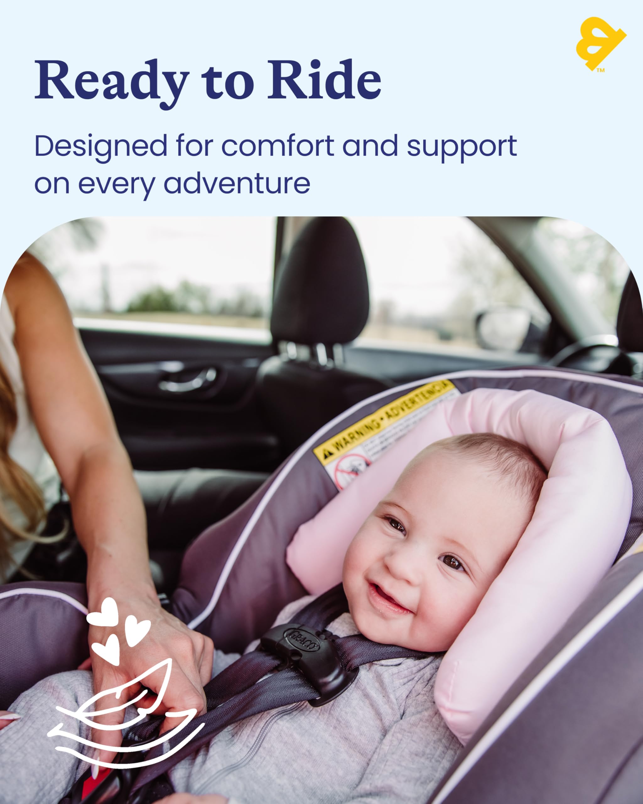 Travel Bug GoldBug soft padding cushions tiny heads during car rides.