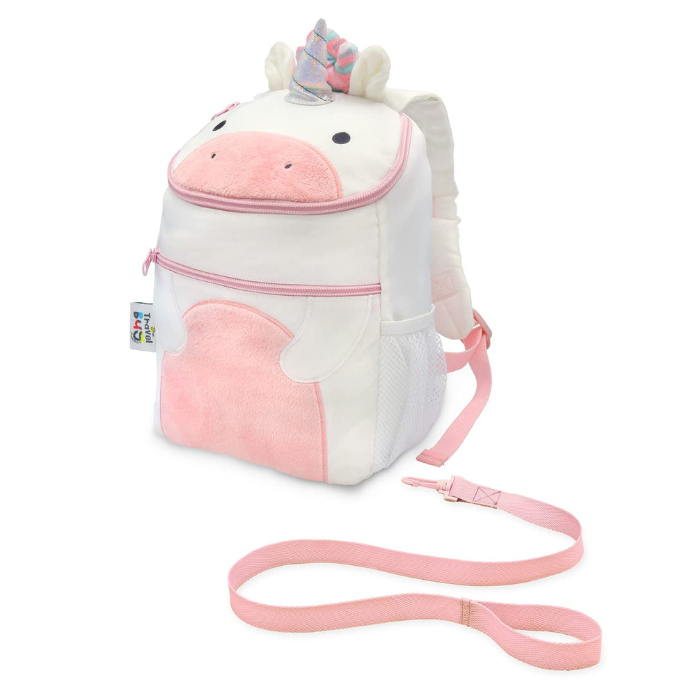 Travel Bug unicorn backpack harness front view shows standout design and security.