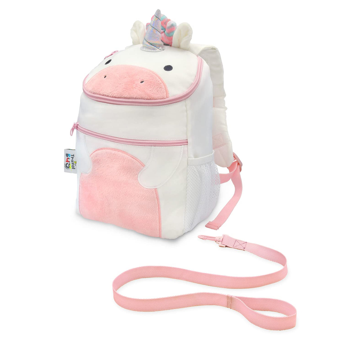 Travel Bug unicorn backpack harness front view shows standout design and security.