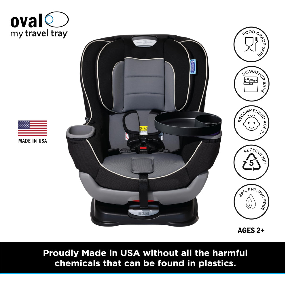 Travel Tray Oval Pirate Black includes adapters for four cup holder sizes.